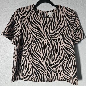 Draper’s Studio Women’s Blouse Size 12P Zebra Print Short Sleeve Keyhole Button